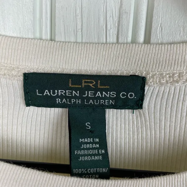 Vintage LRL Lauren Jeans Co Ralph Lauren Ribbed Elbow-Patch Top Size Small Ivory - Image 6