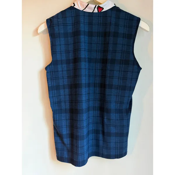 SwingDish Made USA Plaid Sleeveless Golf Polo Top Small Blue Quarter Zip - Image 3