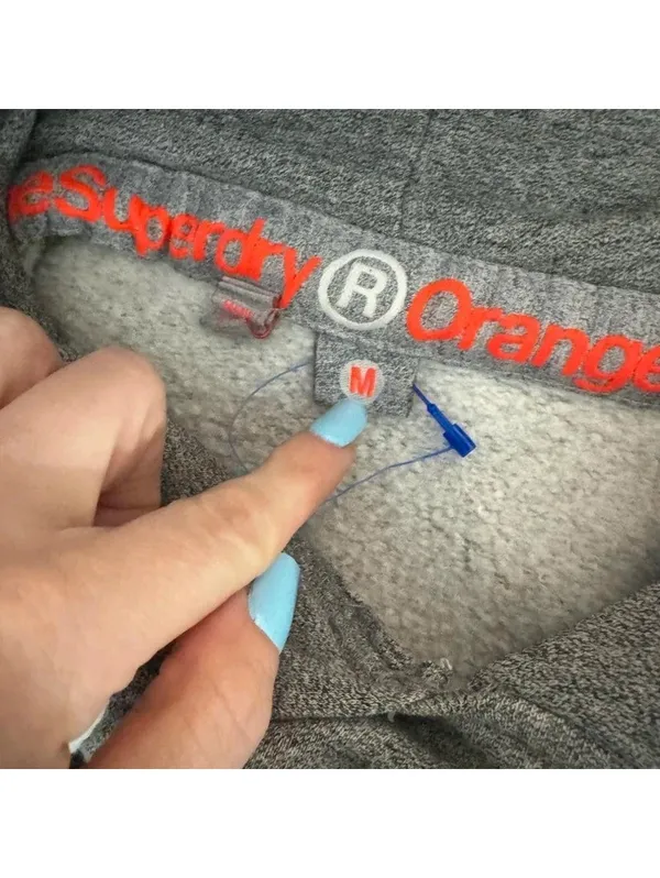 Superdry Orange Label Gray Hoodie Women M Embroidered Logo Pullover - Image 4