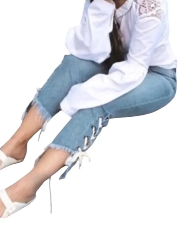 Hidden Tracey Lace-Up Hem Sides Ankle Crop Blue Jeans 29 - Image 5