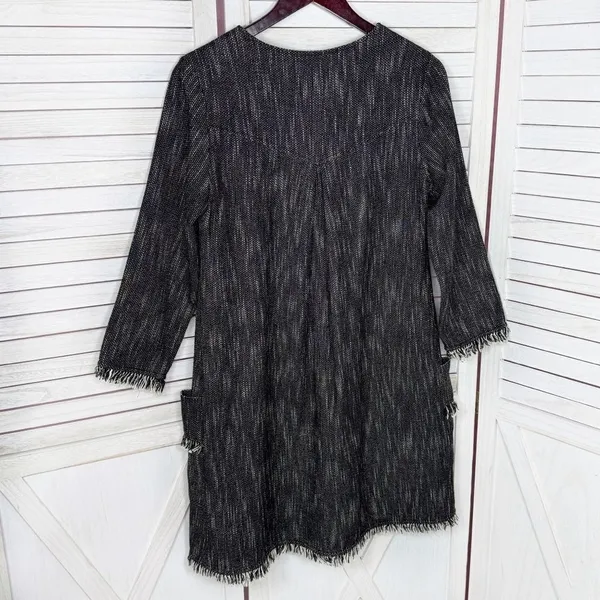 Nanette Lepore Tweed Fringe Hem Pocket Shift Dress Black‎ 6 Boho Lagenlook - Image 11