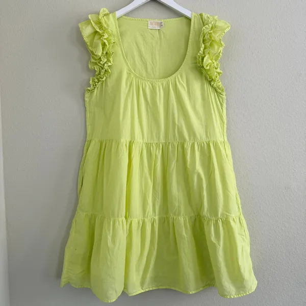 Nation LTD Luella Tiered Mini Dress in Tennis Ball Pima Cotton Pockets Sz Medium - Image 2