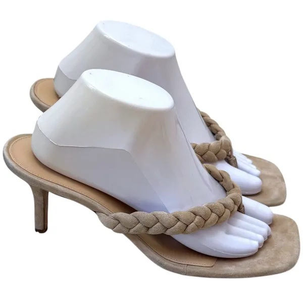 Veronica Beard Marissa Sand‎ Suede Square Toe Thong Sandal Braided Summer 9.5 - Image 7