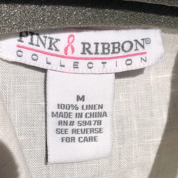 Pink Ribbon Collection White 100% Linen Tie Front Shirt Blouse M - Image 4