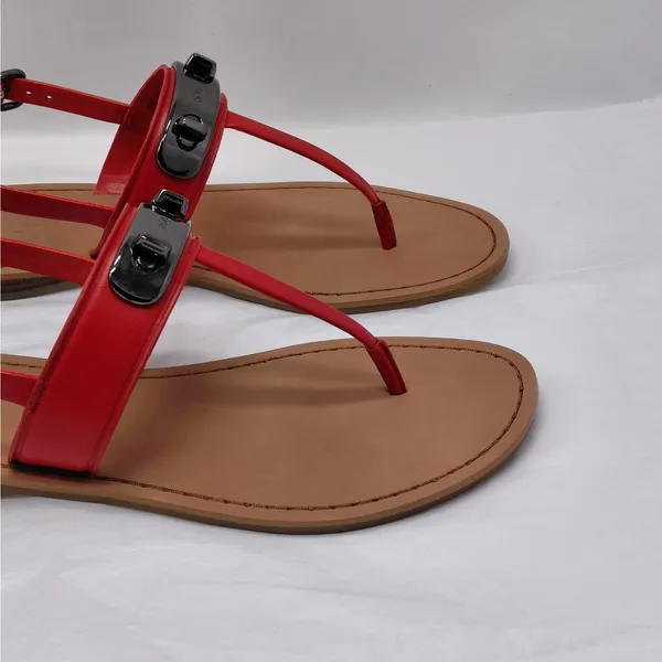 Coach Womens Gracie Thong Sandals Size 6.5 Red Leather Flats Quiet Luxury Resort - Image 7