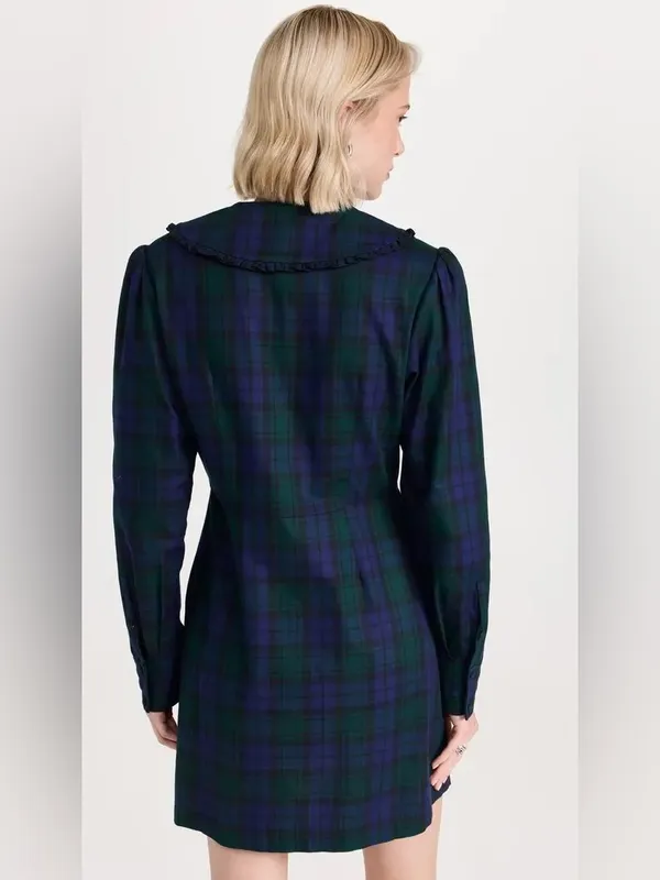 Hill House The Hazel Dress Blackwatch Tartan Plaid Cotton Ruffle Mini Medium - Image 2