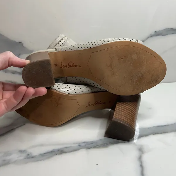 Sam Edelman Wmns Gray Leather Emmie Sandals Sz 10 Block Heel Festival Boho FLAW - Image 6