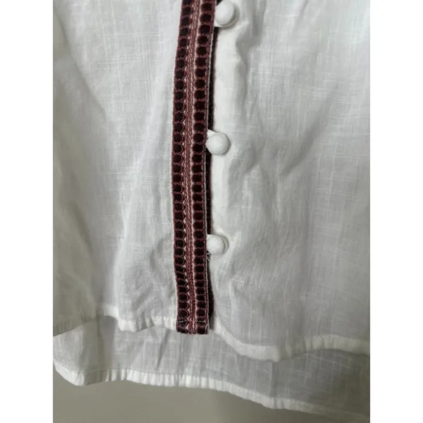 Anthropologie Simona Top‎ Womens XS White Pink Embroidered Floral Puffy Sleeve - Image 6