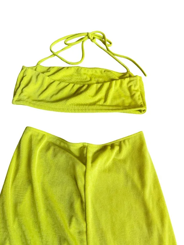 Tresser Chartreuse Twist Front Bandeau Maxi Skirt Set Small Women's - Image 6