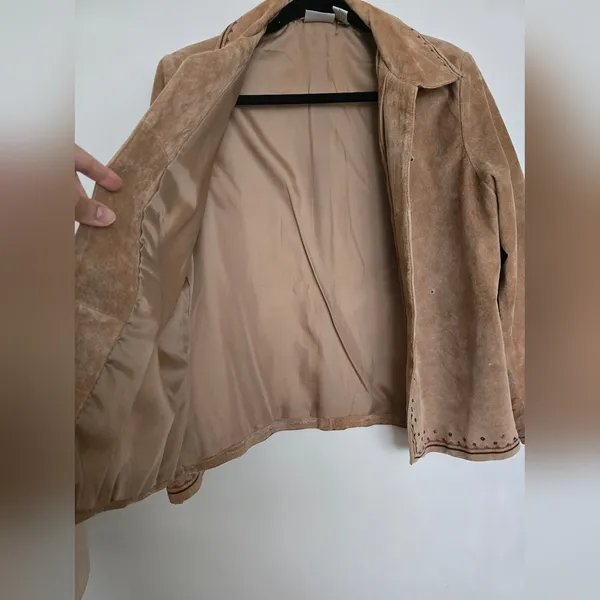 Chicos Women's Jacket Leather Open Front Collared W/ Lining Embroidery - Image 8