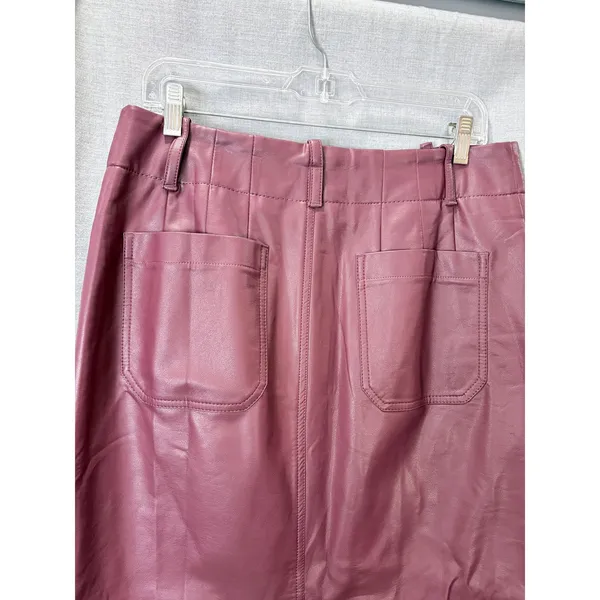 NWT Maeve Anthropologie Burgundy Faux Leather Midi Skirt M Pencil Pockets - Image 8