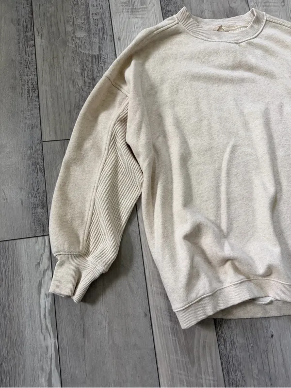 Aerie Oversized Waffle Accents Under Arms Cream/Oatmilk crewneck size xs - Image 7
