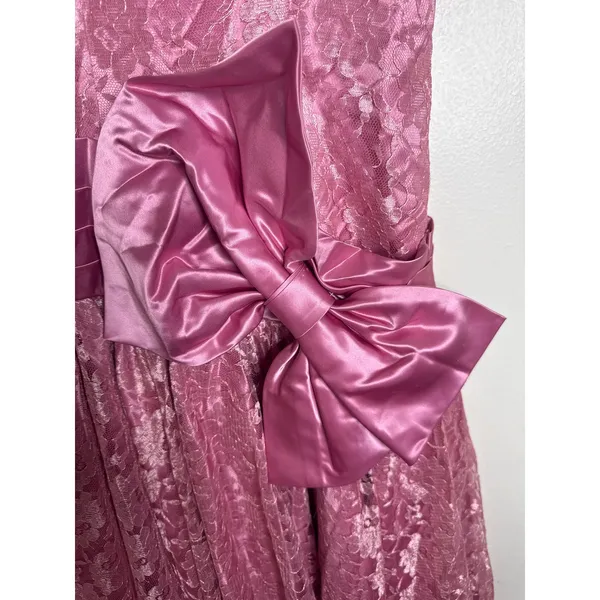 Vintage 80s Pink Lace Prom Dress Puff Sleeve Big Satin Bow Party Princesscore - Image 4