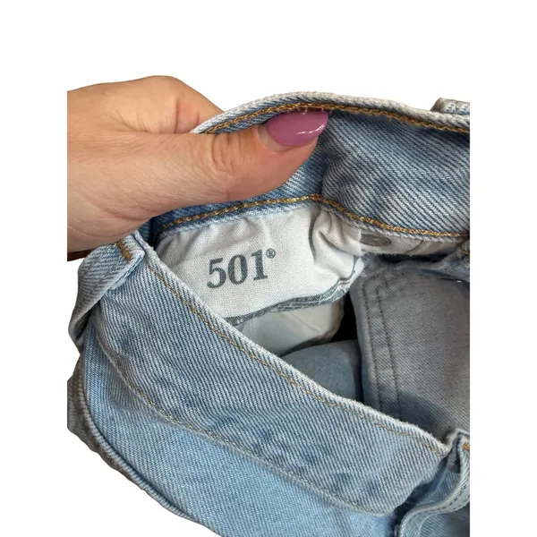 Levis 501 Original Light Wash High Rise Denim Jean Shorts W26 Button Fly Cut Off - Image 3