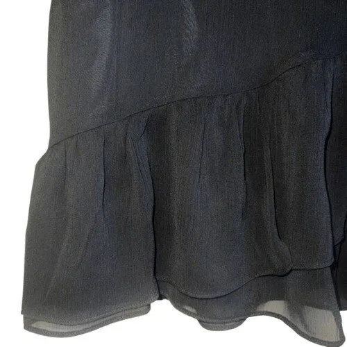 EXPRESS Black Chiffon Layered Faux Wrap Ruffle Trim‎ Mini Skirt EUC Size 4 - Image 3