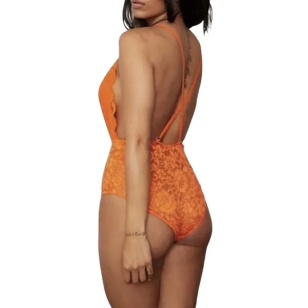 FREE PEOPLE X HAH Lace Bodysuit Sz S Burn Orange Feminine Party Resort Boho NWT - Image 3