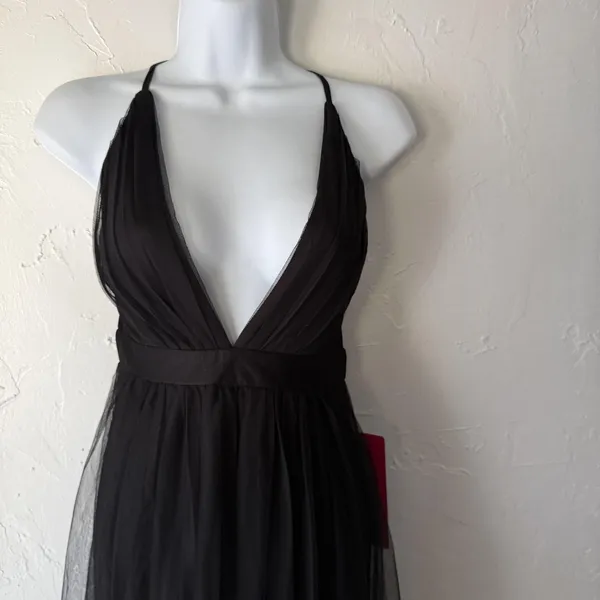 Luxxel Dress Small Black Plunge Maxi Gown Criss Cross Back NWT Fairy‎ Grunge - Image 2
