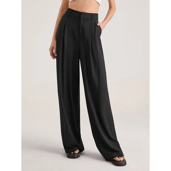 Commense Oversized Elegant High Waist WideLeg Pleat Front Black Trousers NWT M - Image 8