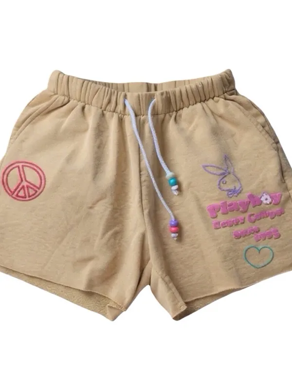 Playboy x PacSun Peace Happy Camper Sweat Shorts S | Y2K Lounge Streetwear - Image 7