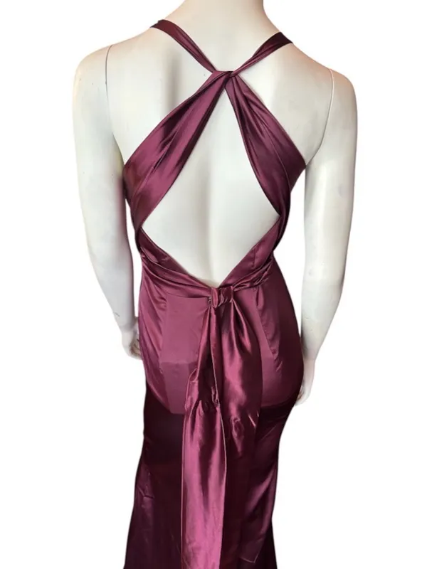 Monvelli Elegant Halter Satin Floor Mermaid Prom Gown Wine Size 2 NWT - Image 5
