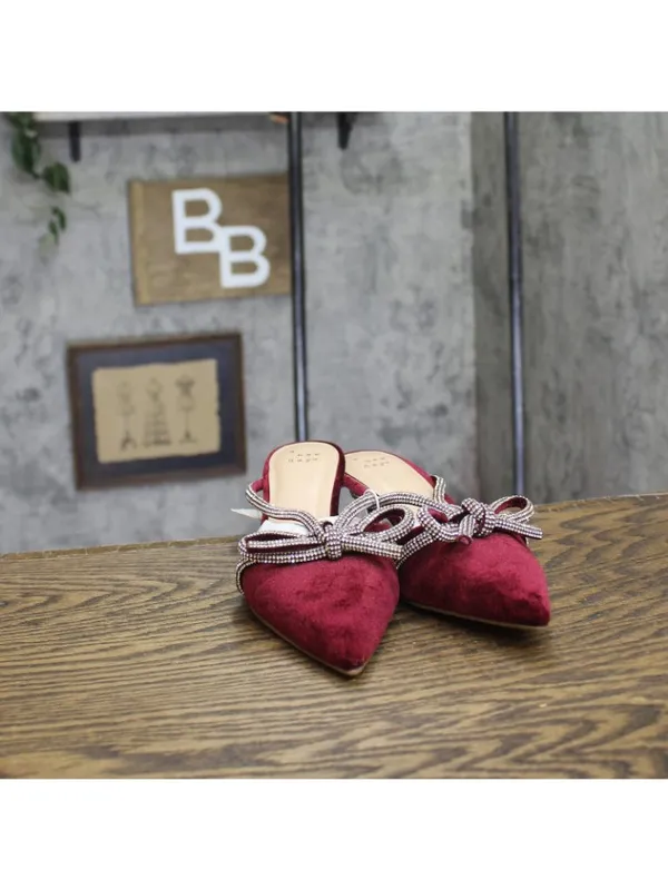 NWT A New Day Womens Gwen Rhinestone Bow Heels Velvet 94656735 Burgundy Red 6M - Image 4