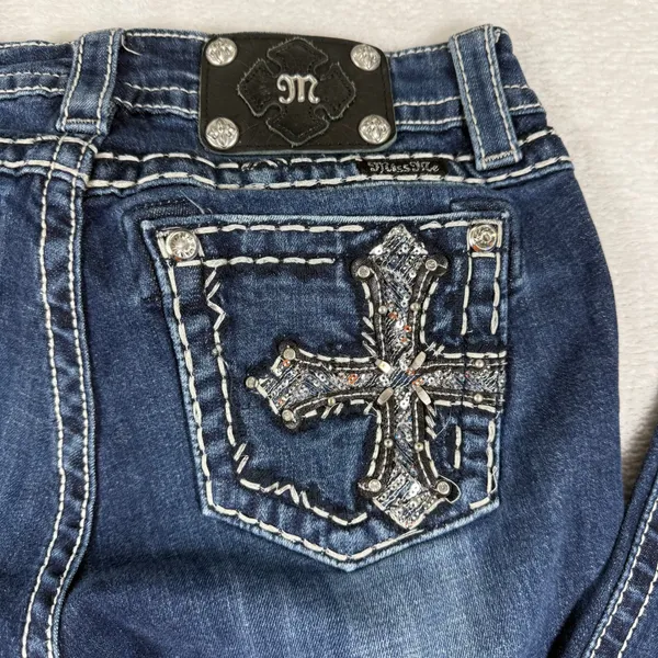 Miss Me Mid Rise‎ Skinny Jeans Dark Wash Contrast Stitch Size 27 Blue Denim - Image 12