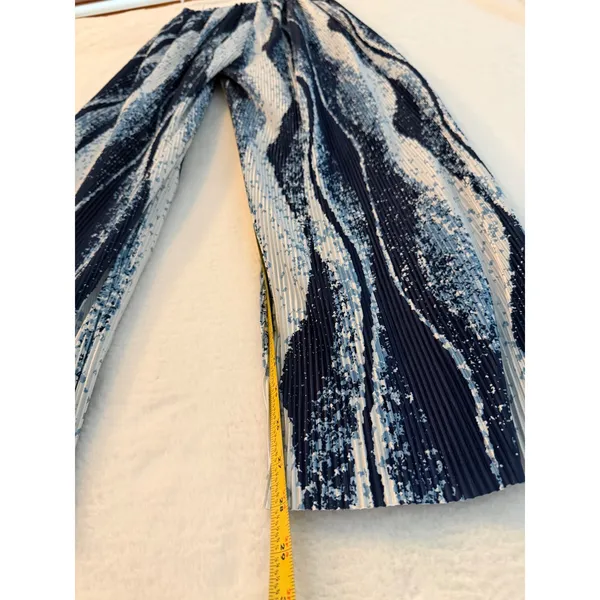 Realtakai Blue Abstract Wave Print‎ Pleated Wide Leg Pants Large - Image 8