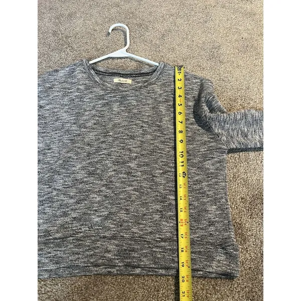 Madewell crewneck sweatshirt gray marled slub knit balloon sleeves‎ cropped M - Image 5