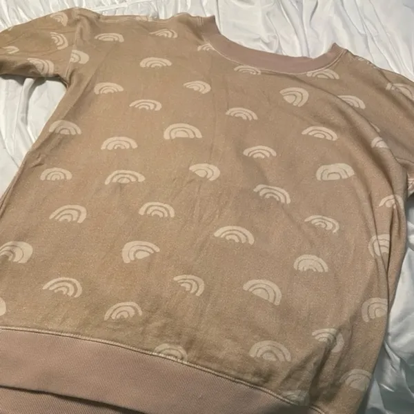 Anthropologie Daily Practice Creme Tan Rainbow Print Crew Pullover Sweatshirt XS - Image 5