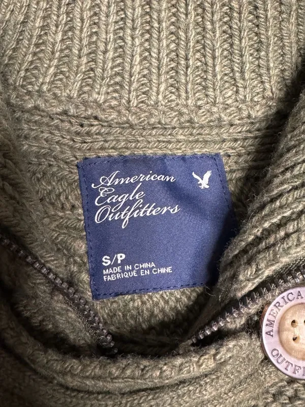 American Eagle Y2K Olive Military Wool Rabbit Hair Knit Cardigan Jacket S - Image 3