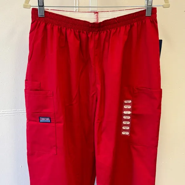 NWT Cherokee Workwear Red Scrub‎ Pants Petite Medium Elastic Waist Cargo Red - Image 3