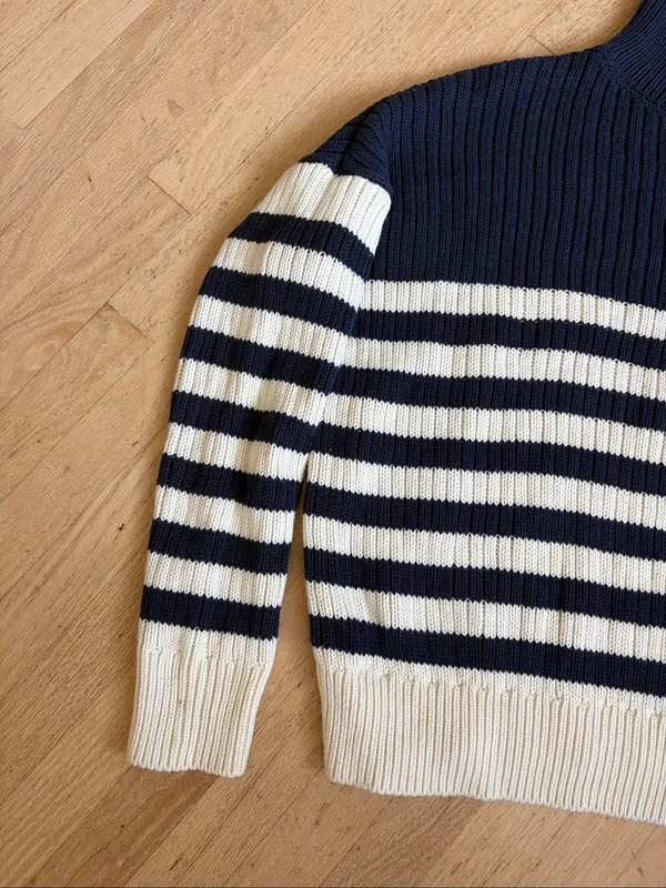 Emerson Fry CAROLYN FUNNEL NECK SWEATER - NAVY COLORBLOCK STRIPE ORGANIC sz S - Image 6