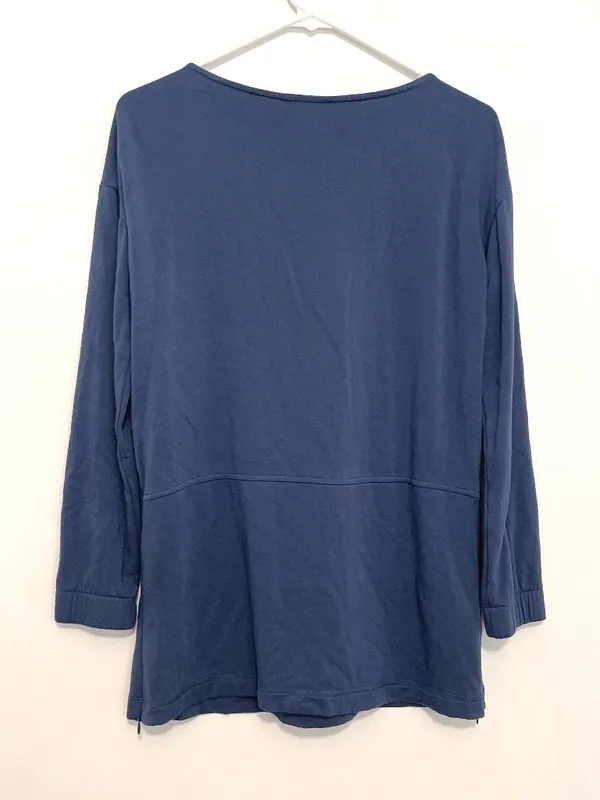 J. JILL Solid Blue Boat Neck Long Sleeve Fleece Lined Side Zip Zippers Tunic Top - Image 12