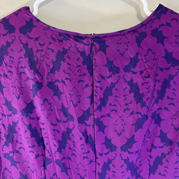 Banana Republic Purple Damask Silk Blend Sheath Dress Short‎ Puff Sleeve Size 4 - Image 2