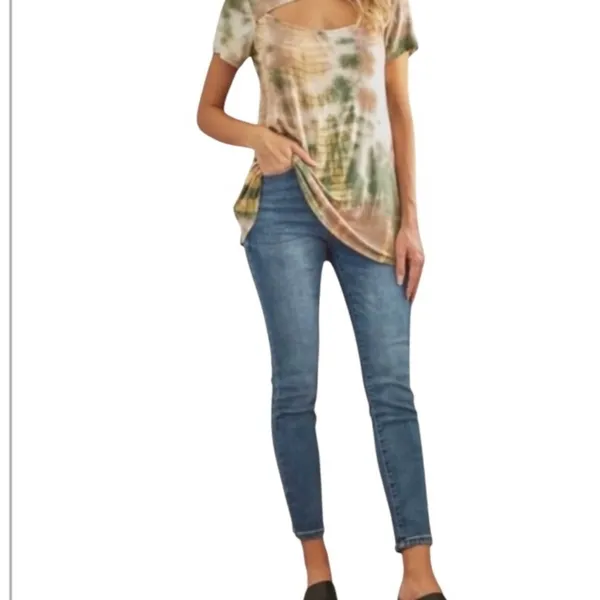 Boutique Olive Tie Dye Cut Out Top - Image 5