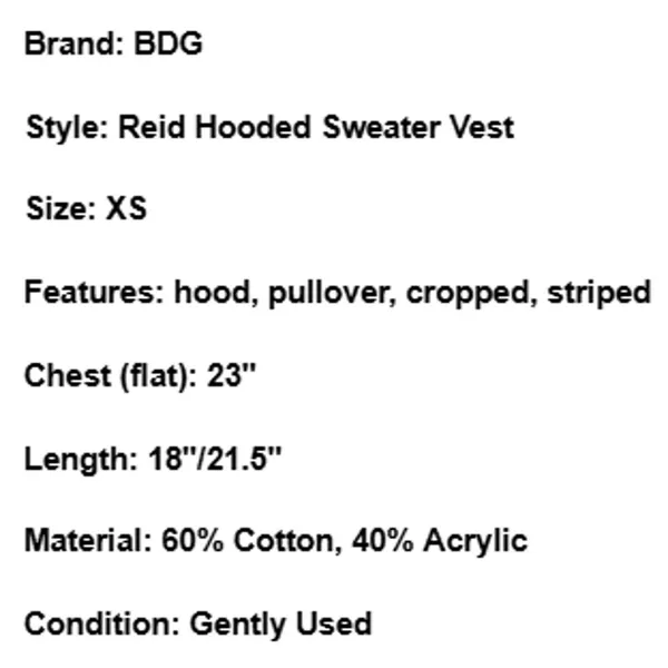 BDG Reid Hooded Sweater Vest Crop Stripe Y2K Indie Sleaze 90s Grunge Festival XS - Image 7