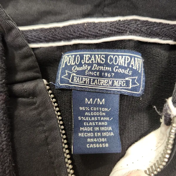Vintage Ralph Lauren MFG Polo Jeans Company Black Full Zip Hoodie Size M - Image 3