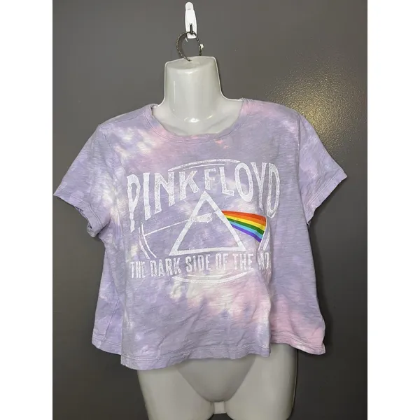 Gap Pink Floyd Shirt Womens Large Purple Tie Dye Dark Side Graphic Cropped Tee - Image 2