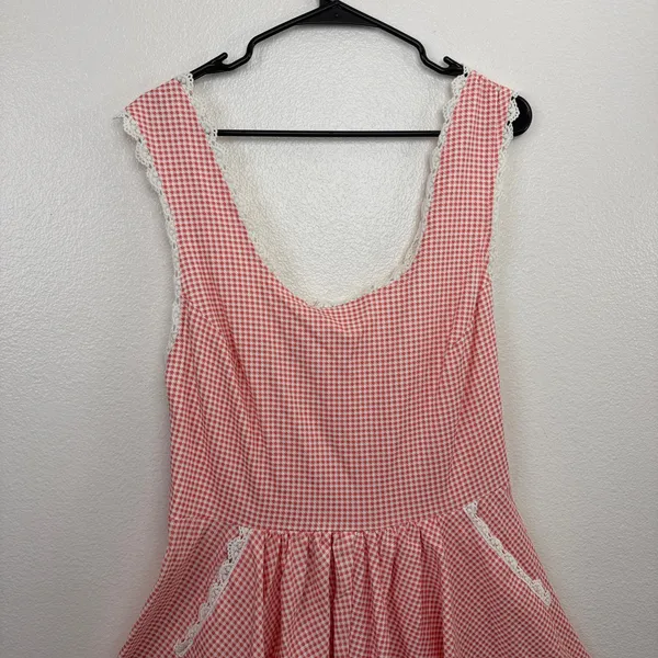 Barbie x Unique Vintage Dress Womens XL Pink Houndstooth Lace Trim Fit and Flare - Image 2