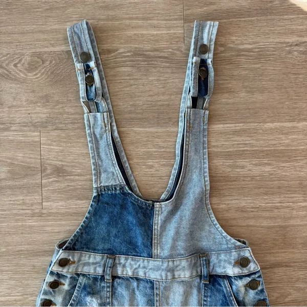 Free People Patchwork Blues Blue Denim Pinafore Dress, Size 4 - Image 2