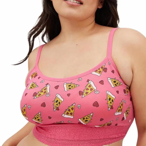 Torrid Seamless Lace Band Pizza My Heart Pink Bralette Size 0 (L/12) - Image 3