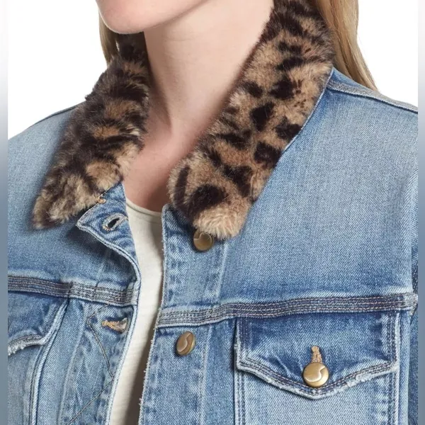 JOE’S Jean Jacket with Leopard Faux Fur Collar Denim new no tags Animal Print - Image 2