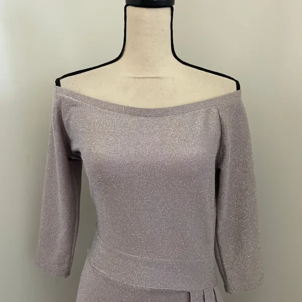 Draped Sparkly Midi Dress Size Medium Glitter Metallic Pink Party‎ Wedding Glam - Image 11