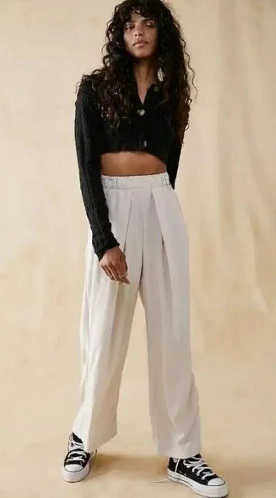 FREE PEOPLE Nothin' to Say Elastic Waist Pants in Champagne Dream Size Large - Image 12