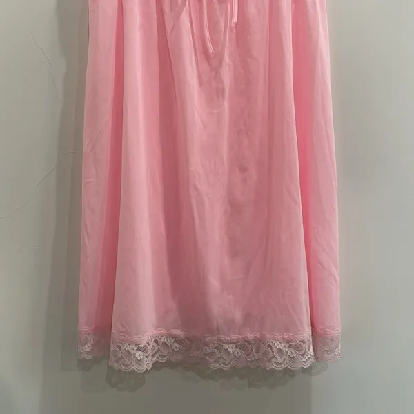Vintage Montgomery Ward Pink Lace Slip Nightgown Dress Size Large Made In USA - Image 3