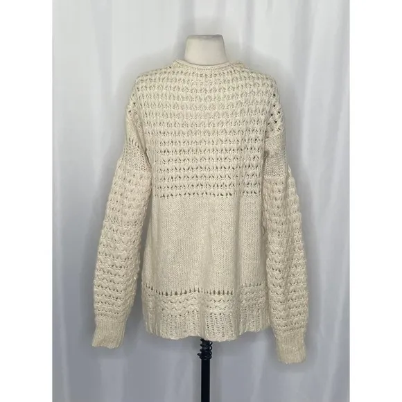 FREE PEOPLE Crashing Waves Scoop Neck Sweater Solid Cream Pullover Knit Small - Image 8