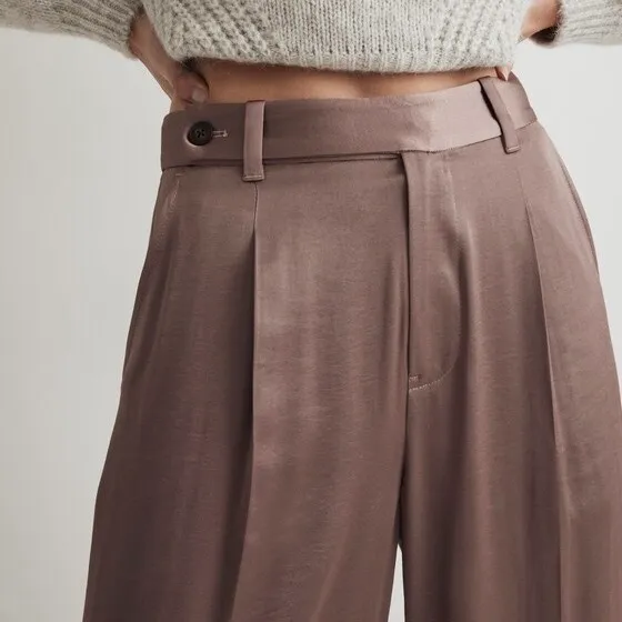 NWT Madewell The Harlow Wide Leg Pant in Satin Iced Mocha Brown Pink Size 00 - Image 5