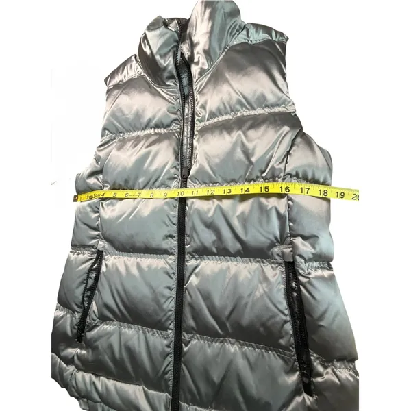 Athleta Womens Metallic Silver Down Puffer Vest Mock Neck Chevron Quilt Size M - Image 6