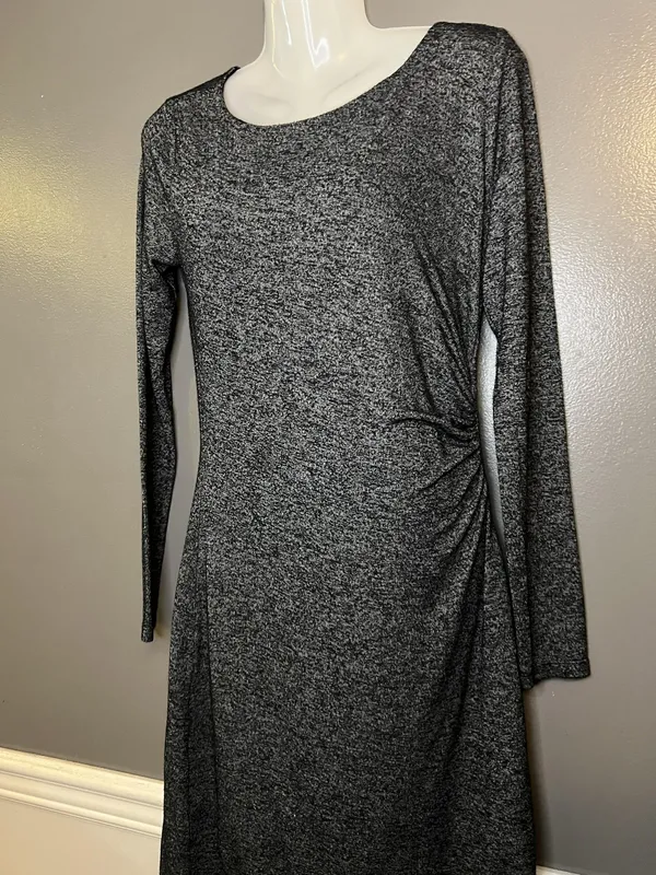 LOFT Dress Womens Small Gray Knit Long Sleeve Ruched Side Sheath Work Office - Image 4