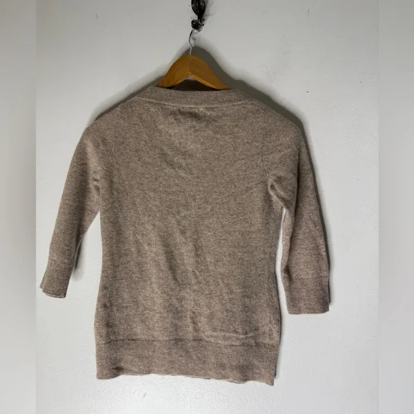 Tesori Tan Cashmere Sweater Crew Neck 3/4 Sleeve Length Medium‎ - Image 2